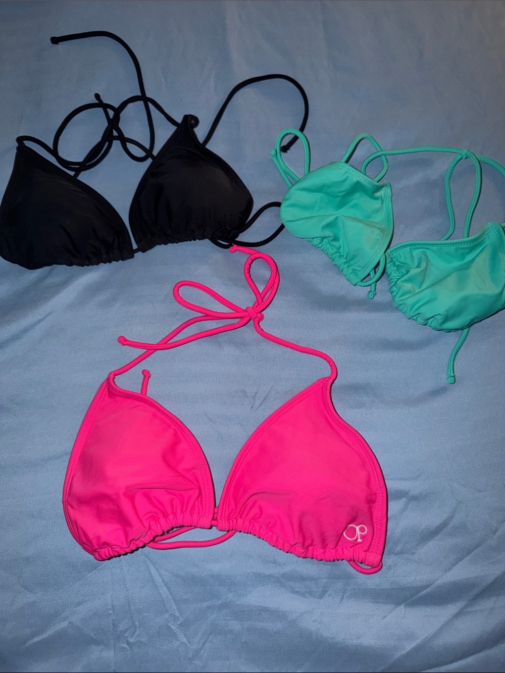 OP Hot Pink, Black and Teal Triangle Bikini Tops- Women Swim